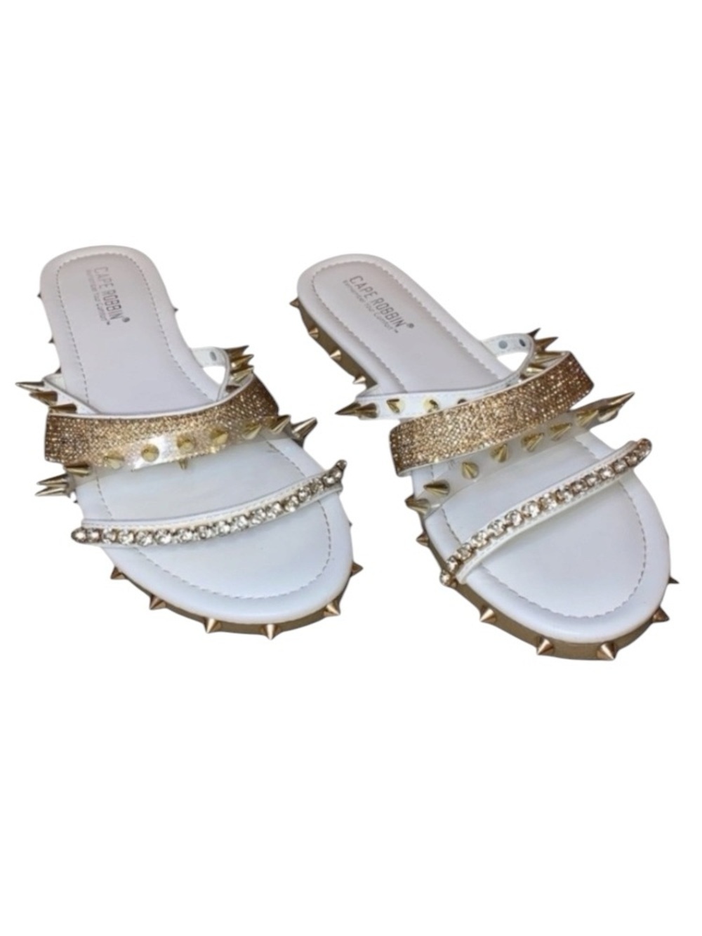 CAPE ROBBINS “Xtreme” Studded & Rhinestone Sandals in White and Gold Size 9M